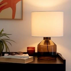 Maisons Du Monde Lampes à Poser Lampe En Verre Marron Et Abat-jour Blanc -Luminaires Ventes lampe en verre marron et abat jour blanc 1000 7 16 228181 4