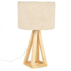 Maisons Du Monde Lampes à Poser Lampe Moumoute En Bois D'hévéa Et Abat-jour En Lin