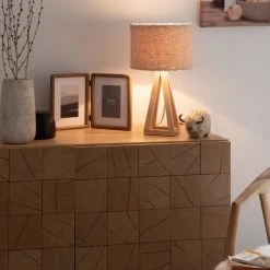 Maisons Du Monde Lampes à Poser Lampe Moumoute En Bois D'hévéa Et Abat-jour En Lin -Luminaires Ventes lampe moumoute en bois d hevea et abat jour en lin 1000 15 30 228359 3
