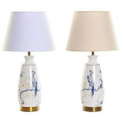 Wadiga Lampes à Poser Lampes En Grès Bleu Et Blanc Oiseaux 29x29x55cm - Lot De 2