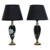Wadiga Lampes à Poser Lampes En Grès Noir Et Doré Fleurs 28x28x50cm - Lot De 2 -Luminaires Ventes lampes en gres noir et dore fleurs 28x28x50cm lot de 2