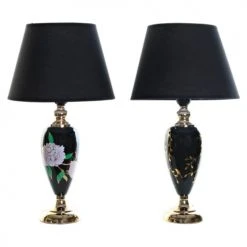 Wadiga Lampes à Poser Lampes En Grès Noir Et Doré Fleurs 28x28x50cm - Lot De 2