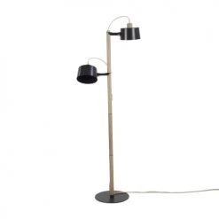 DIZY Design Lampadaires Luminaire à Poser Avec 2 Abat-jours En Chêne Et Métal Noir