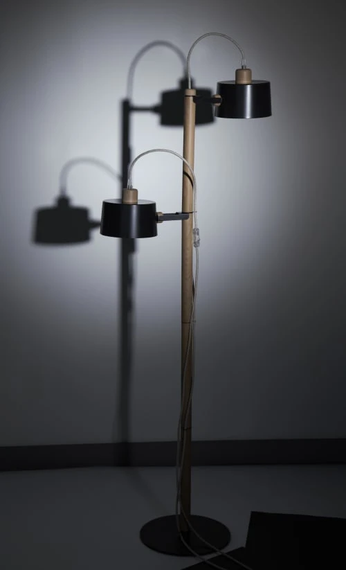 DIZY Design Lampadaires Luminaire à Poser Avec 2 Abat-jours En Chêne Et Métal Noir 4 DIZY Design Lampadaires Luminaire à Poser Avec 2 Abat-jours En Chêne Et Métal Noir – Image 2