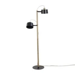 DIZY Design Lampadaires Luminaire à Poser Avec 2 Abat-jours En Chêne Et Métal Blanc -Luminaires Ventes luminaire a poser avec 2 abat jours en chene et metal noir