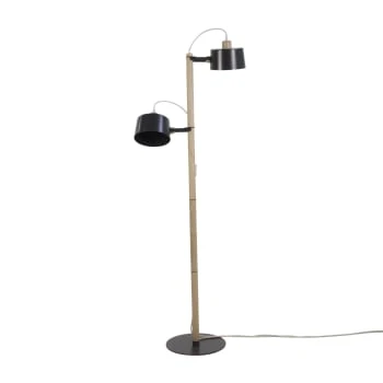 DIZY Design Lampadaires Luminaire à Poser Avec 2 Abat-jours En Chêne Et Métal Noir 7 DIZY Design Lampadaires Luminaire à Poser Avec 2 Abat-jours En Chêne Et Métal Noir – Image 5