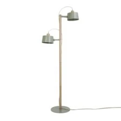 DIZY Design Lampadaires Luminaire à Poser Avec 2 Abat-jours En Chêne Et Métal Blanc -Luminaires Ventes luminaire a poser avec 2 abat jours en chene et metal vert
