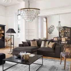 Maisons Du Monde Suspensions Lustre En Métal Doré à Pampilles En Cristal Biseauté -Luminaires Ventes lustre en metal dore a pampilles en cristal biseaute 1000 11 34 210692 3