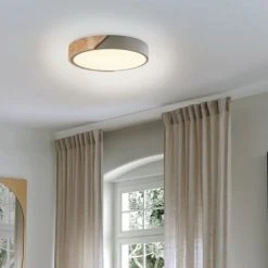 Beliani Suspensions Plafonnier En Métal LED ⌀ 31 Cm Gris Et Bois Clair -Luminaires Ventes plafonnier en metal led 31 cm gris et bois clair 1