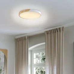 Beliani Suspensions Plafonnier En Métal LED ⌀ 51 Cm Blanc Et Bois Clair -Luminaires Ventes plafonnier en metal led 51 cm blanc et bois clair 1