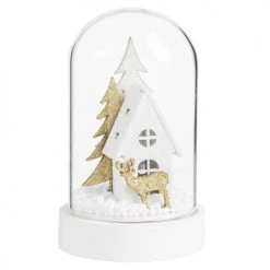 Maisons Du Monde Décorations à Poser De Noël Statuette Maisonnette Lumineuse Sous Cloche En Verre H12