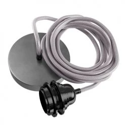 Hoopzi Suspensions Suspension 1 Fil électrique En Tissu Gris 2,5m Douille Noire