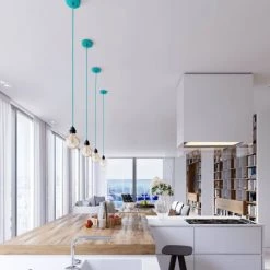 Hoopzi Suspensions Suspension 1 Fil électrique En Tissu Turquoise 2,5m Douille Noire -Luminaires Ventes suspension 1 fil electrique en tissu turquoise 2 5m douille noire 1