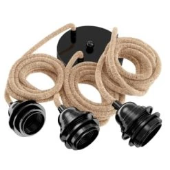 Hoopzi Suspensions Suspension 3 Fils électriques En Tissu Blanc 2,5m Douille Blanche -Luminaires Ventes suspension 3 fils electriques en tissu ficelle 2 5m douille noire