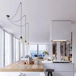 Hoopzi Suspensions Suspension 3 Fils électriques En Tissu Noir 2,5m Douille Noire -Luminaires Ventes suspension 3 fils electriques en tissu noir 2 5m douille noire 1