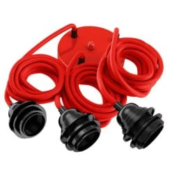 Hoopzi Suspensions Suspension 3 Fils électriques En Tissu Noir 2,5m Douille Noire -Luminaires Ventes suspension 3 fils electriques en tissu rouge 2 5m douille noire