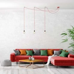 Hoopzi Suspensions Suspension 3 Fils électriques En Tissu Rouge 2,5m Douille Noire -Luminaires Ventes suspension 3 fils electriques en tissu rouge 2 5m douille noire 3