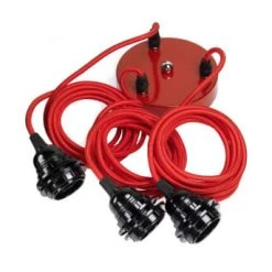 Hoopzi Suspensions Suspension 3 Fils électriques En Tissu Rouge 3m -Luminaires Ventes suspension 3 fils electriques en tissu rouge 3m 4