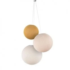 La Case De Cousin Paul Suspensions Suspension 3 Globes Moutarde-lin-écru