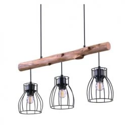 Rendez Vous Déco Suspensions Suspension 3 Lampes En Bois D'eucalyptus Et Métal Noir