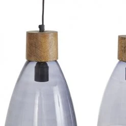 Maisons Du Monde Suspensions Suspension 4 Abat-jours En Verre Fumé Et Support En Bois De Manguier -Luminaires Ventes suspension 4 abat jours en verre fume et support en bois de manguier 1000 13 8 226861 4