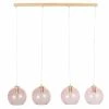 Maisons Du Monde Suspensions Suspension 4 Globes En Verre Teinté Rose Et Hêtre