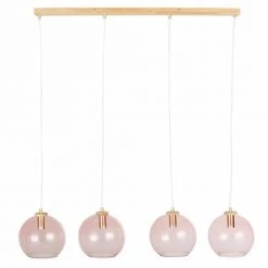 Maisons Du Monde Suspensions Suspension 4 Globes En Verre Teinté Rose Et Hêtre