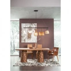 Kare Design Suspensions Suspension 5 Abat-jours En Rotin Et Tissu -Luminaires Ventes suspension 5 abat jours en rotin et tissu 1