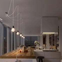 Hoopzi Suspensions Suspension 5 Fils électriques En Tissu Ficelle 3,5m Douille Noire -Luminaires Ventes suspension 5 fils electriques en tissu ficelle 3 5m douille noire 2