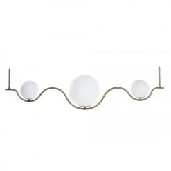 Wadiga Suspensions Suspension En Métal Doré Et 3 Globes En Verre Opale Blanc 85x20x25cm