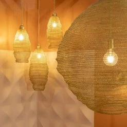 Now’s Home Suspensions Suspension En Métal Filaire Doré Ronde D73cm -Luminaires Ventes suspension en metal filaire dore ronde d73cm 2