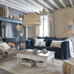 Maisons Du Monde Suspensions Suspension En Rotin Tressé Et Métal Noir -Luminaires Ventes suspension en rotin tresse et metal noir 1000 3 10 211857 4