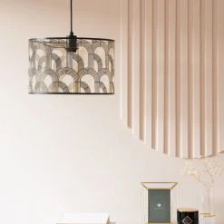 Maisons Du Monde Suspensions Suspension Tambour En Métal Ajouré Noir Et Doré -Luminaires Ventes suspension tambour en metal ajoure noir et dore 1000 6 16 210551 2